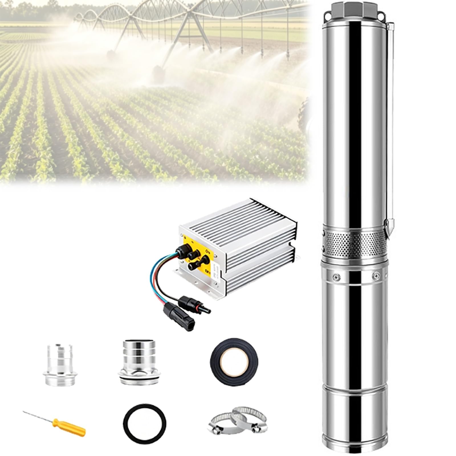 Bomba Sumergible For Pozo Profundo De CC, Equipo De Transferencia Solar De 96 V Y 750 W, Elevación Vertical De 43 M, Flujo Estable De 13 M³/h, Estructura De Acero De 4 Pulgadas