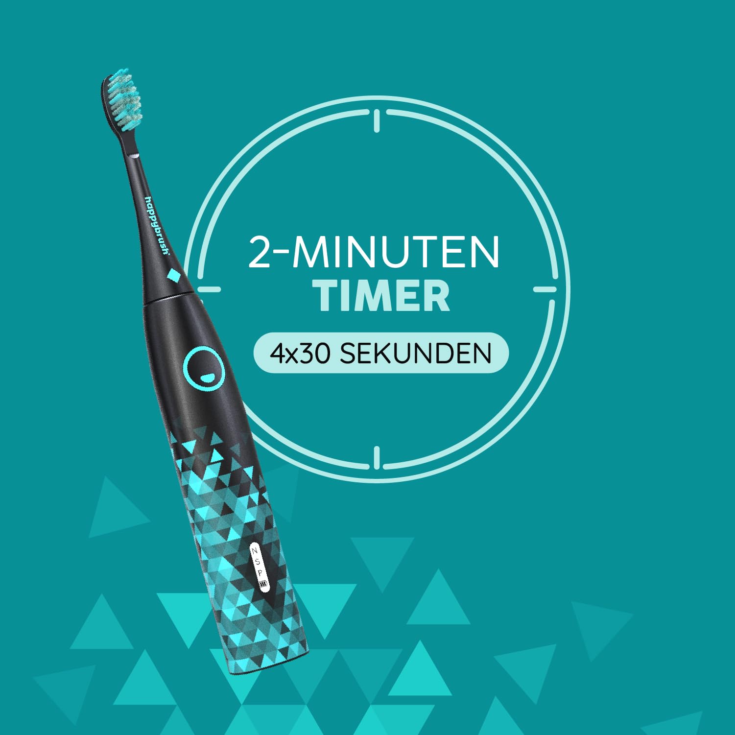 happybrush Cepillo de dientes sónico Eco Vibe 3 – Ganador de pruebas 2024 – 100 días – Cepillo de dientes eléctrico con batería de 6 semanas – Cepillos de dientes ultrasónicos – Negro/Menta