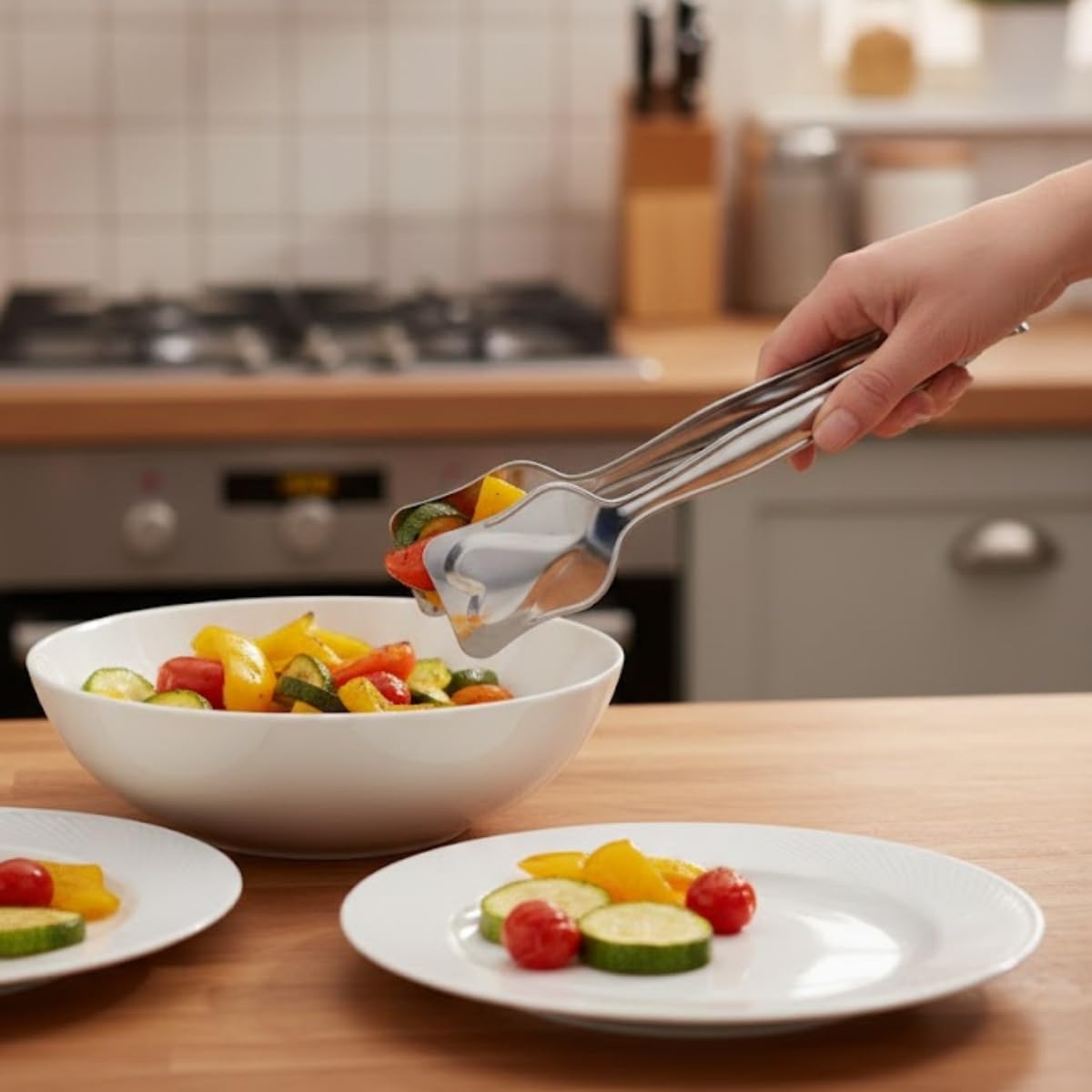 Paslanmaz Çelik Yemek Servis Maşası 21 cm – Salata, Makarna ve Sıcak Yemekler İçin Çok Amaçlı Servis Pensi