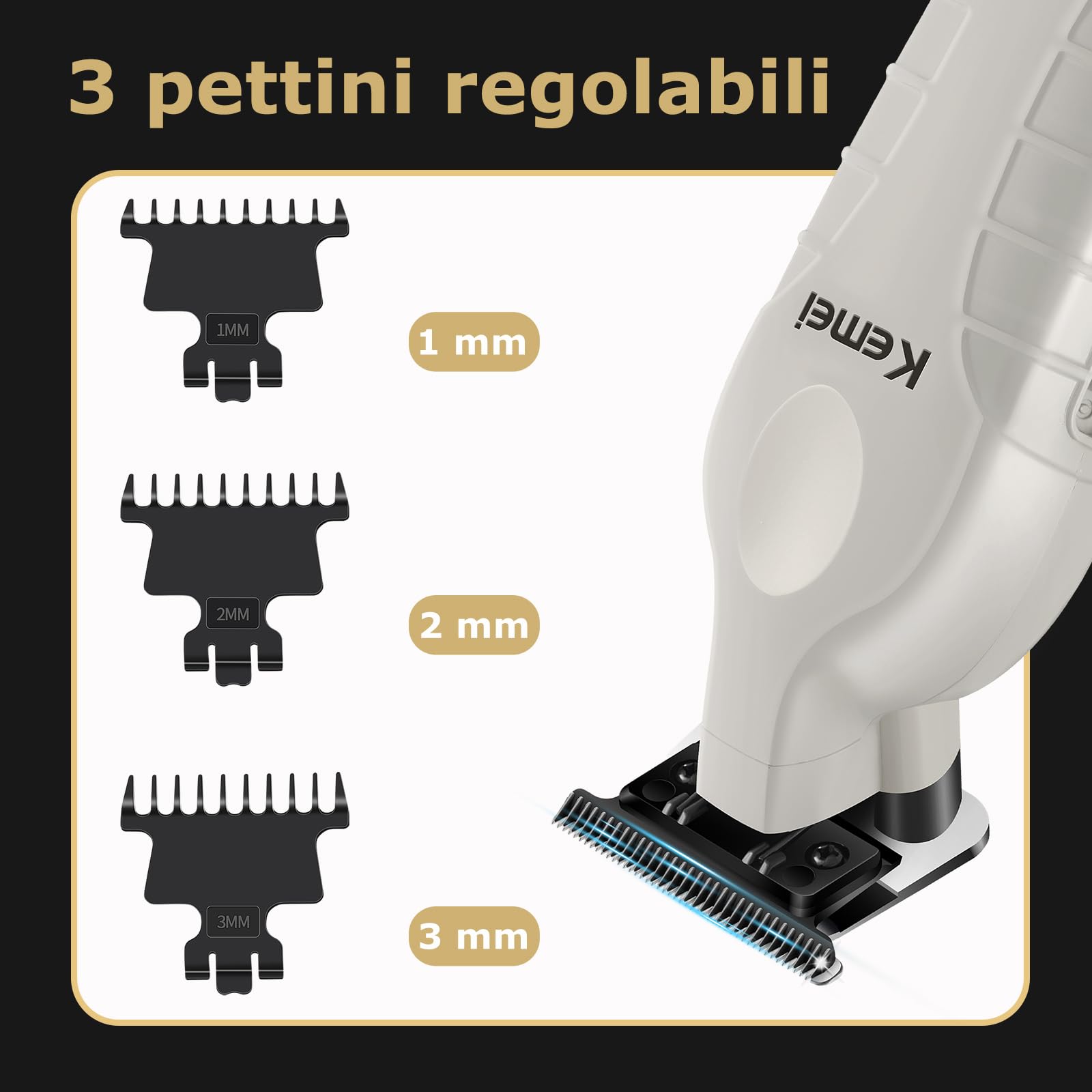 KEMEI PG2299 Regolabarba e capelli da uomo professionale, zero gapped trimmer per uomo senza fili trimmer per barbieri, grigio