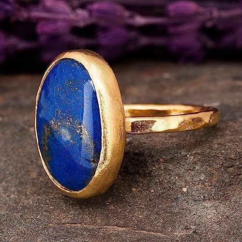 Lapislazuli Ring, Lapislazuli Frauen Ring. Ovaler Lapislazuli Ring. Gold plattiert Silber Lapis Lazuli Ring. 925 Sterling Silber Lapis Lazuli Ring. 24K Gold plattiert Silber Lapis Lazuli Ring.