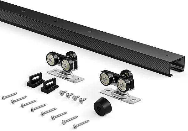 EaseLife 5FT/60in Sliding Pocket Door Hardware Kit Black, Commercial Grade,Aluminum Box Rail Kit, Slide Smoothly Quietly, Easy Install, No Door (56.5in Track for 23"~30" Wide Single Door)