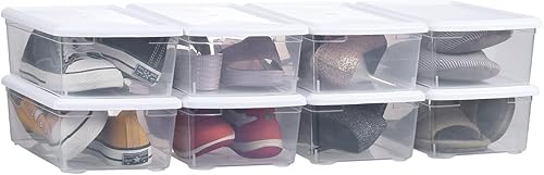 Caja de almacenamiento con pestillo de 6 cuartos de galón, contenedores de almacenamiento de plástico transparente con tapas, apilables, 8 paquetes