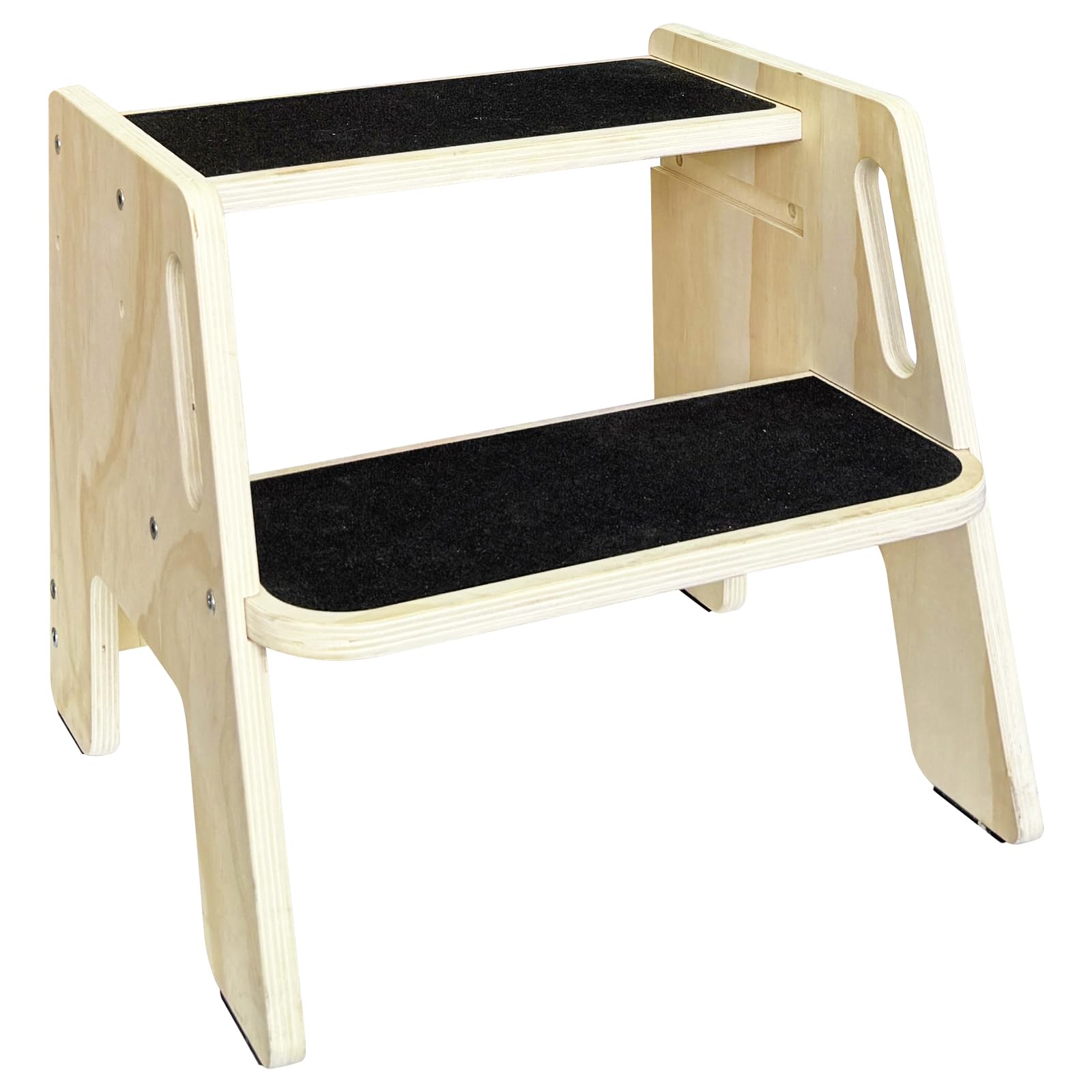 CUXFLS Wooden Step Stool Footstool for Kids Adults with Non Slip Rubber Feets & Handles, Portable Two-Step Stool with Large Load-Bearing Capacity, for Bathrooms Kitchens and Bedrooms