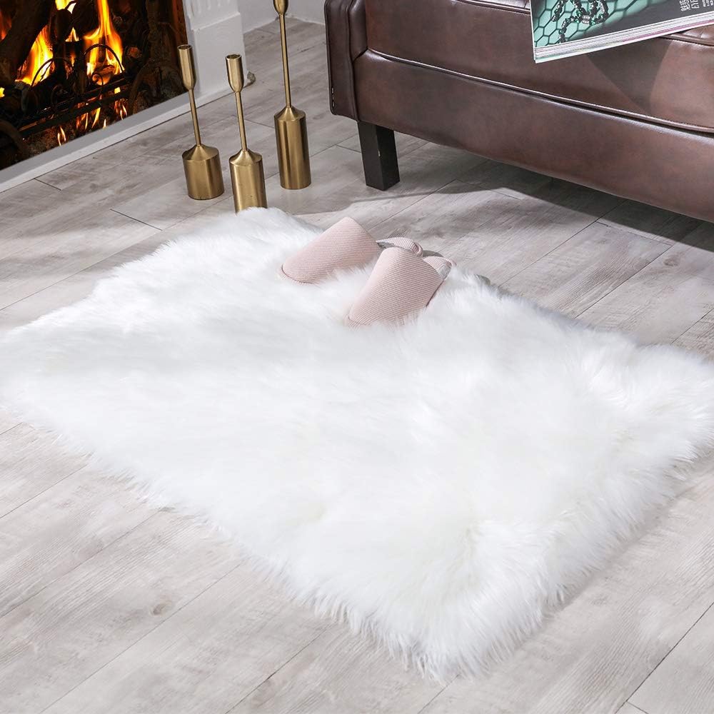 Carvapet Luxury Soft Faux Sheepskin Fur Area Rugs for Bedside Floor Mat Plush Sofa Cover Seat Pad for Bedroom, 2.3ft x 5ft,Brown