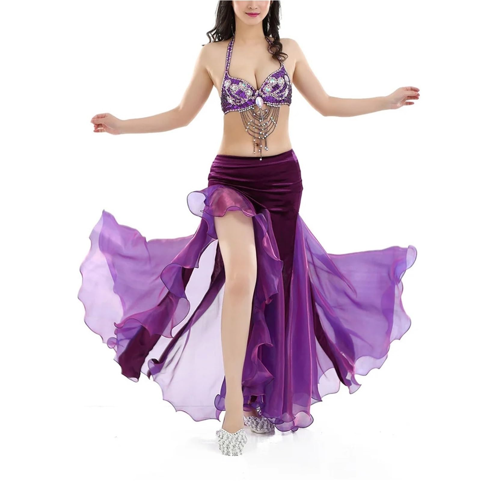 Falda de gasa con abertura de encaje alto Faldas de danza del vientre Falda elegante for mujer Ropa