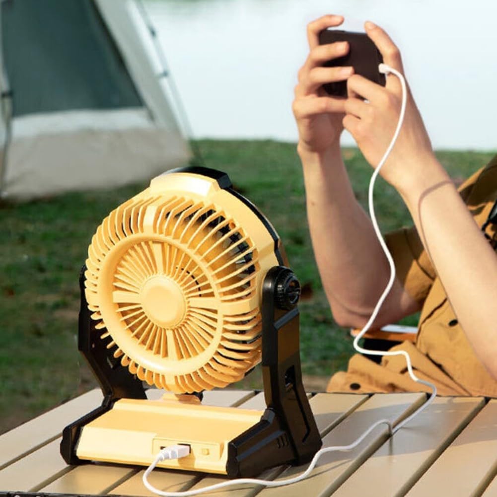 Ventilador portátil de 10000 mAh con iluminación LED de modo dual, temporizador y control de velocidad ajustable para camping y uso al aire libre (gris)