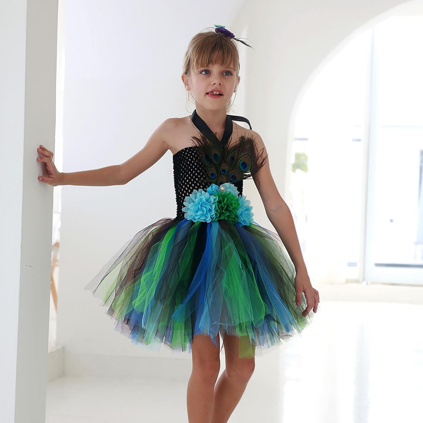 Tutu Abito Costume Svolazzante Maniche Corte con Fascia per Capelli