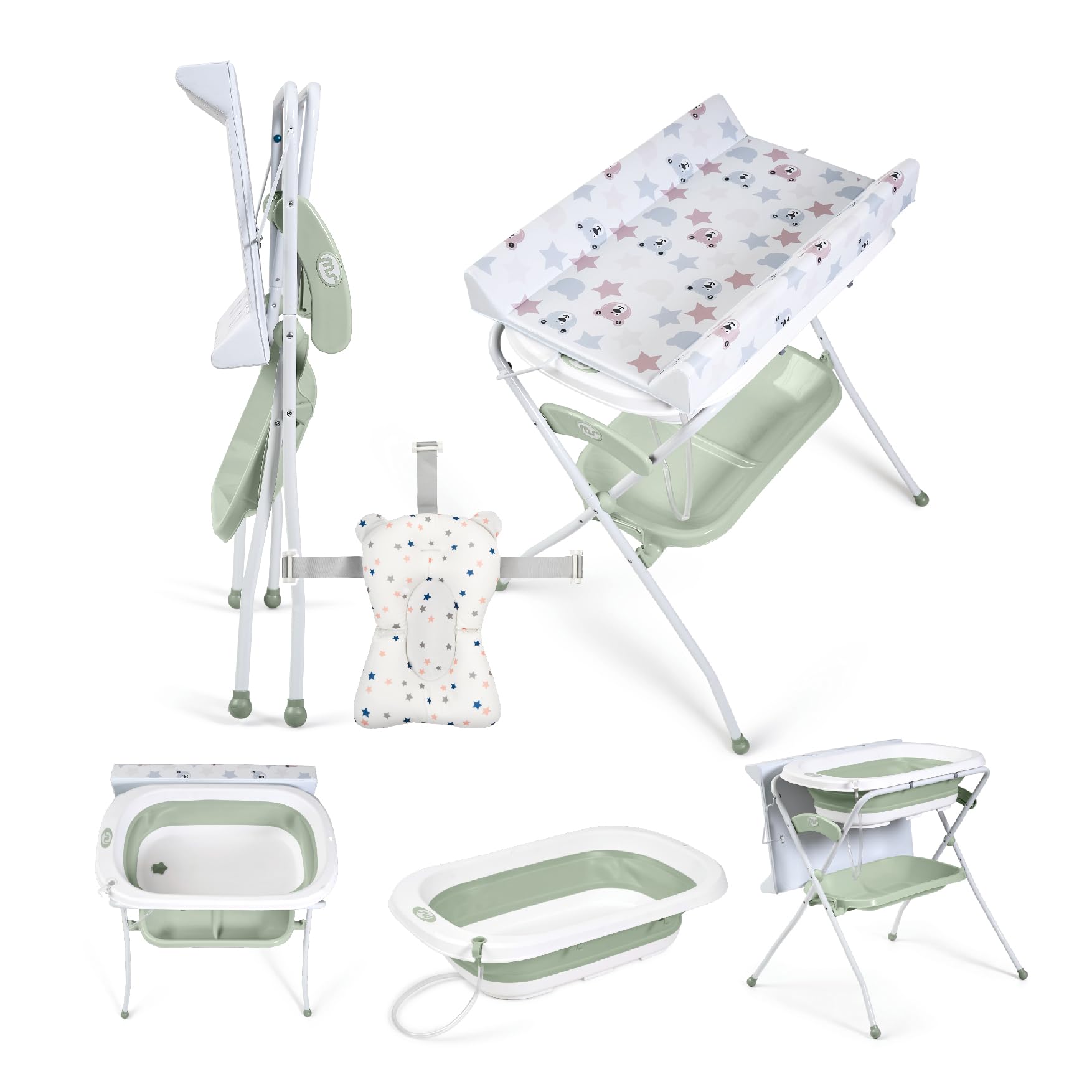 Ms BabyWorld ZOE Baby-Badewanne mit Füßen, Wickelunterlage, Reduzierkissen und Aufbewahrungskorb, bequem, leicht zu verstauen, mit Stöpsel und rutschfesten Füßen - Baby-Badewanne, faltbar und tragbar