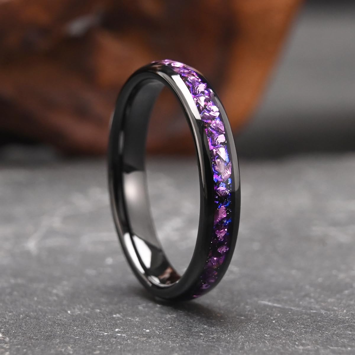 Tungsten Carbide Rings for Men Women 8MM/4MM Men's Engagement Wedding Bands Inlaid with Nebula Opal Amethyst and High Polish - Image 2