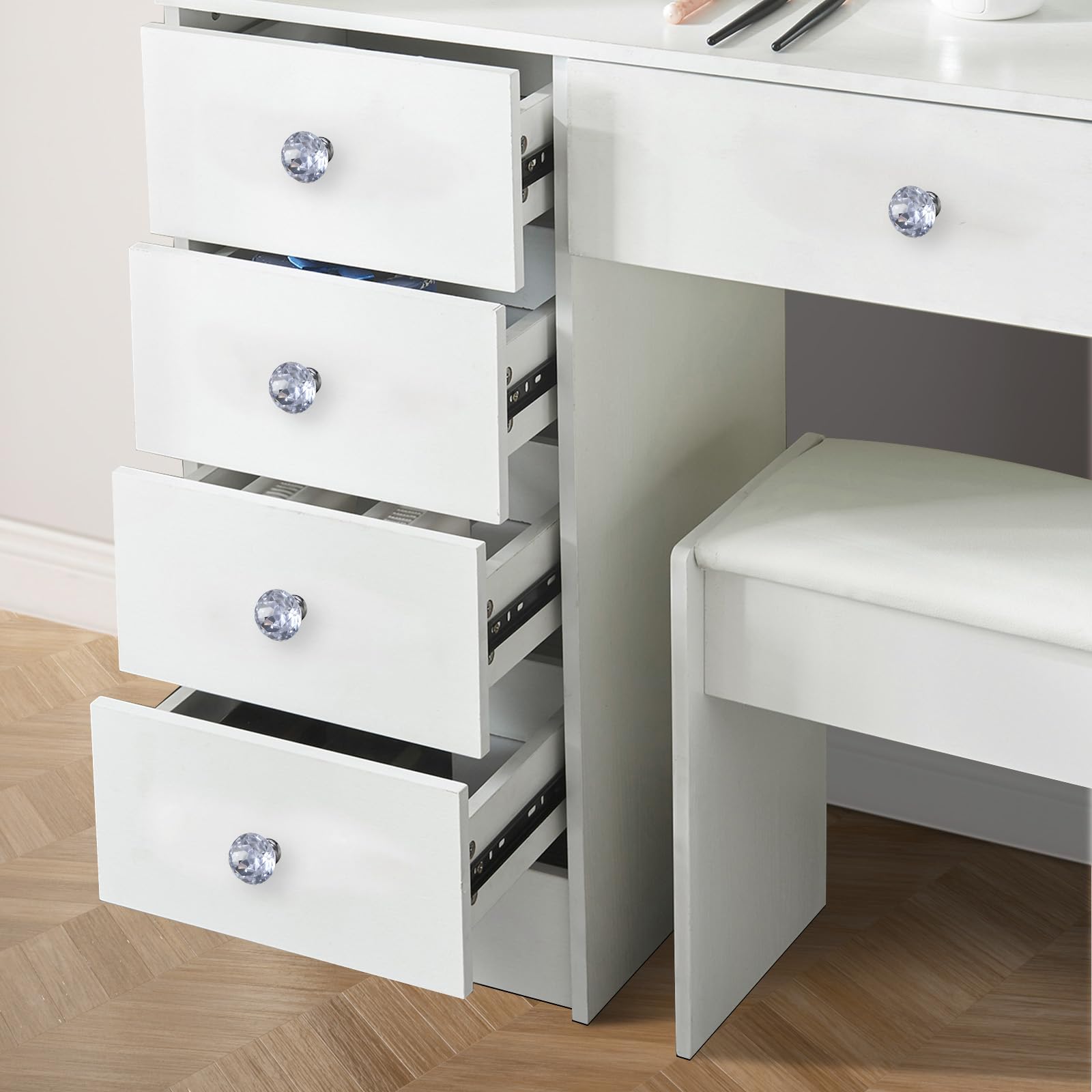 Tavolo da toeletta con illuminazione a LED e specchio, tavolo da condimento, vanity desk per make up, 3 colori con luminosità regolabile - 39