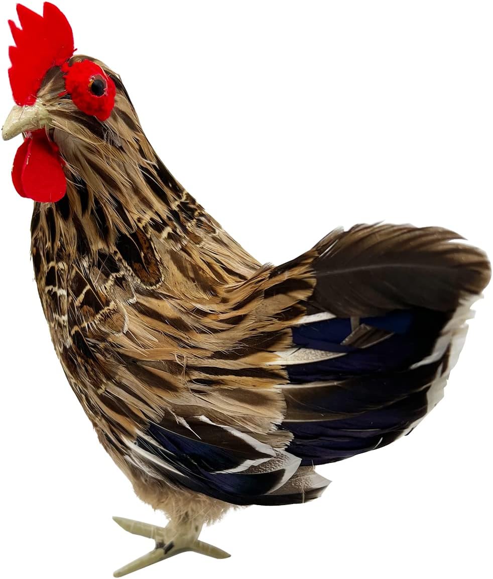 LWINGFLYER Artificial Feather Hen Chicken Statue Ornaments DIY Craft for Home Wedding Easter Decoration Farm Garden Decor Figurines Party Decor Teaching Props (Medium)