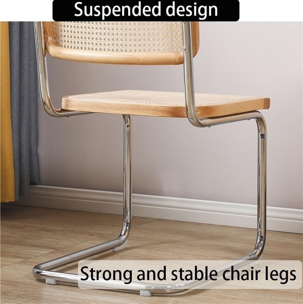 Stool, Modern Mid Century Dining Chairs Chair Dining with Rattan Backrest Kitchen Chairs with Metal Chrome Legs for Kitchen Living Room(Brown)