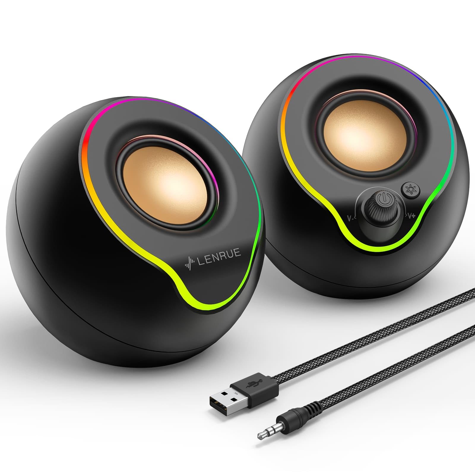 LENRUE Computer Speakers, PC Speakers with Colorful Lights Button, Volume Knob, 45 ° Tilt, Loud Sound, AUX and USB Powered for PC Desktop Monitor Laptop (B0CXD1MD3H) Amazon Price History, Amazon Price Tracker