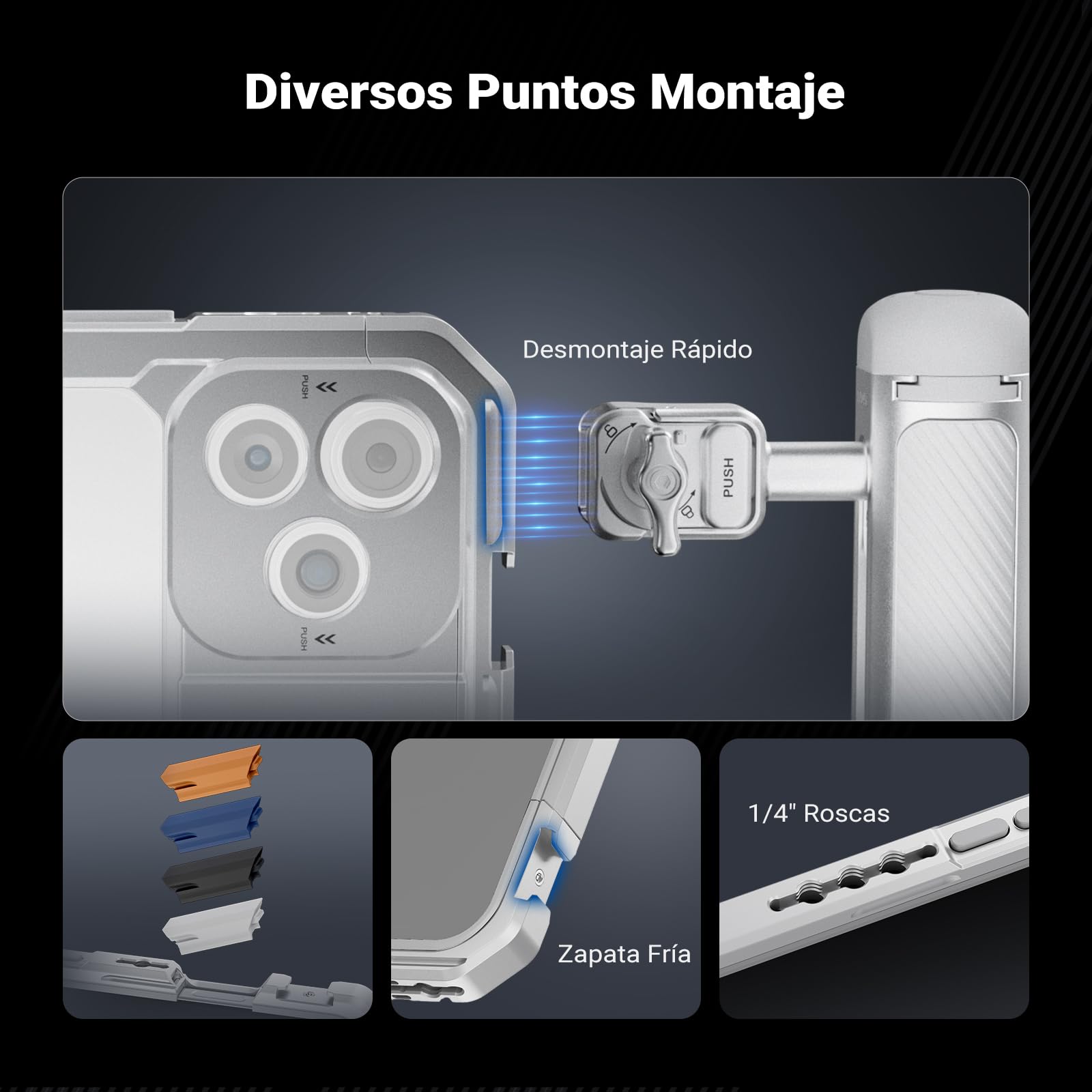 NEEWER Phone Cage Jaula Móvil Kit Compatible Solo con iPhone 17 Pro MAX, Video Rig Estabilizador con 67mm Filtro Aro,17mm Lens Backplate, T Mount Adaptador,Dos Asas Liberación Rápida,PA144 (Plateado)