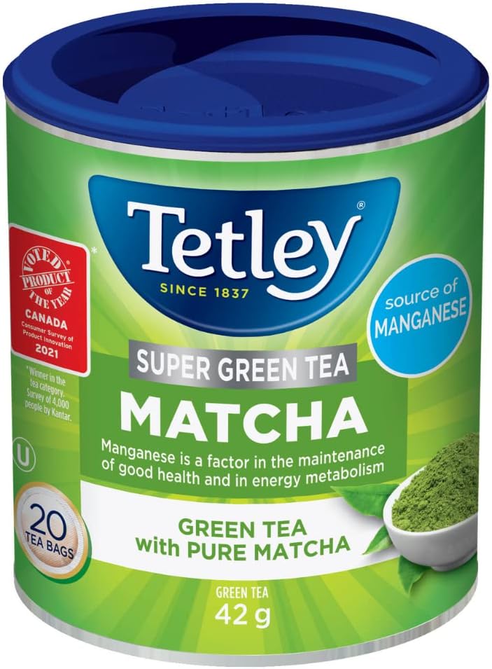 Tetley Super Green Tea Matcha Green Tea with Pure Matcha & Manganese 20 Tea Bags, 42 Grams