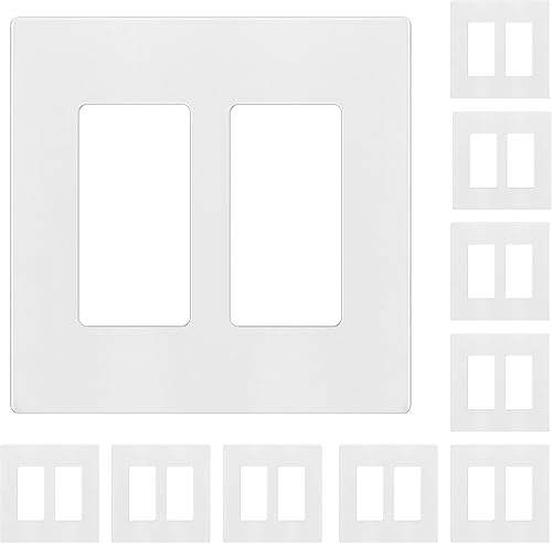 ENERLITES SI8832-W-10PCS-Placa de pared decorativa sin tornillos pcubrir tomacorriente de 2 segm., segura pniños, 4.68pulg A x4.73 pulg L,