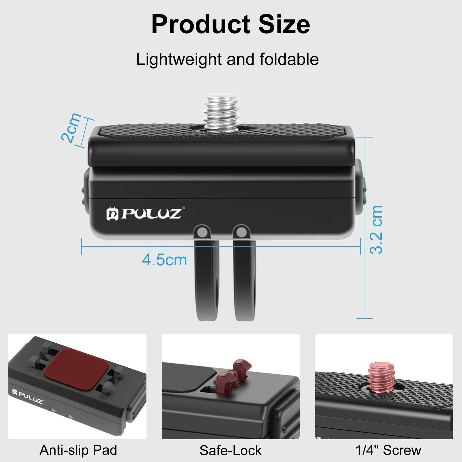 PULUZ Magnetyczna podstawa szybkiego zwalniania do Insta360 Ace Ace Pro, z adapterem śruby 1/4 cala, składany uchwyt na statyw do Go Pro HERO12 11 10 9 8 7 6 5 i innymi akcesoriami do kamer akcji