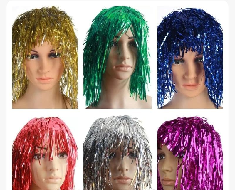 6 pcs Foil Tinsel Wig, Fancy Dress Shiny Party Wigs, Funny Party Wigs - Image 3