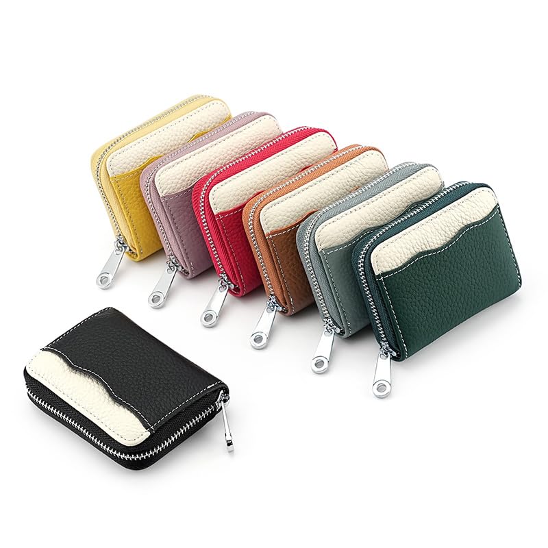 Image of Linno RFID 20 Slots Credit Card Holder Genuine Leather Small Wallet for Women or Men with Zipper, New Black, 4.1 x 3.3 x 1.18 inches, Fashion Accordion Card Case