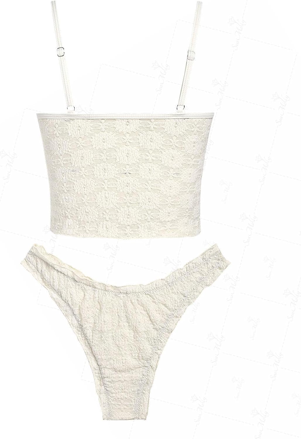 seamoly Lace Jacquard Bowknot Decor Ruffles Tankini Set - Image 7