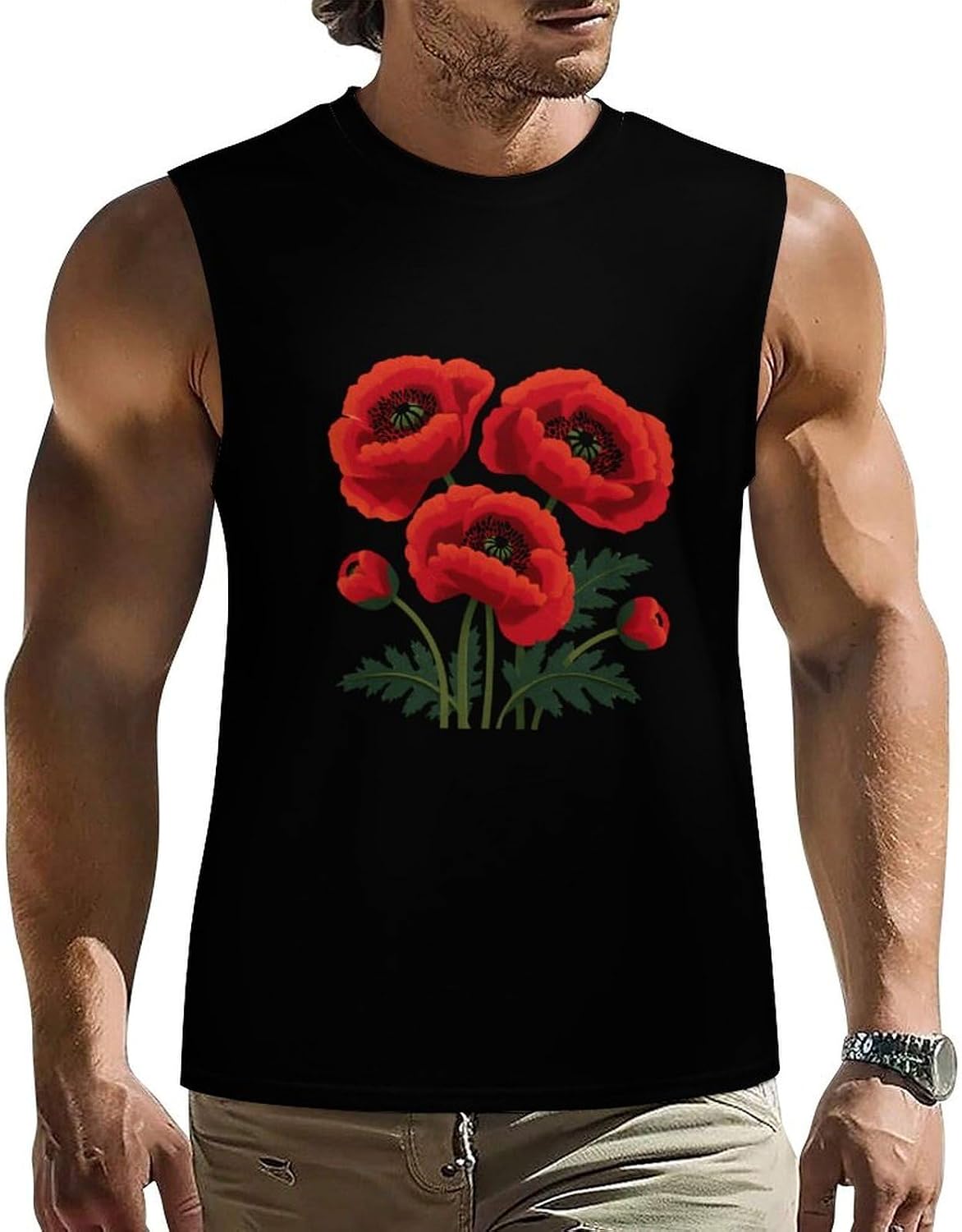 PoppyFlowers Men Summer Sleeveless Crew Neck Top 5XL