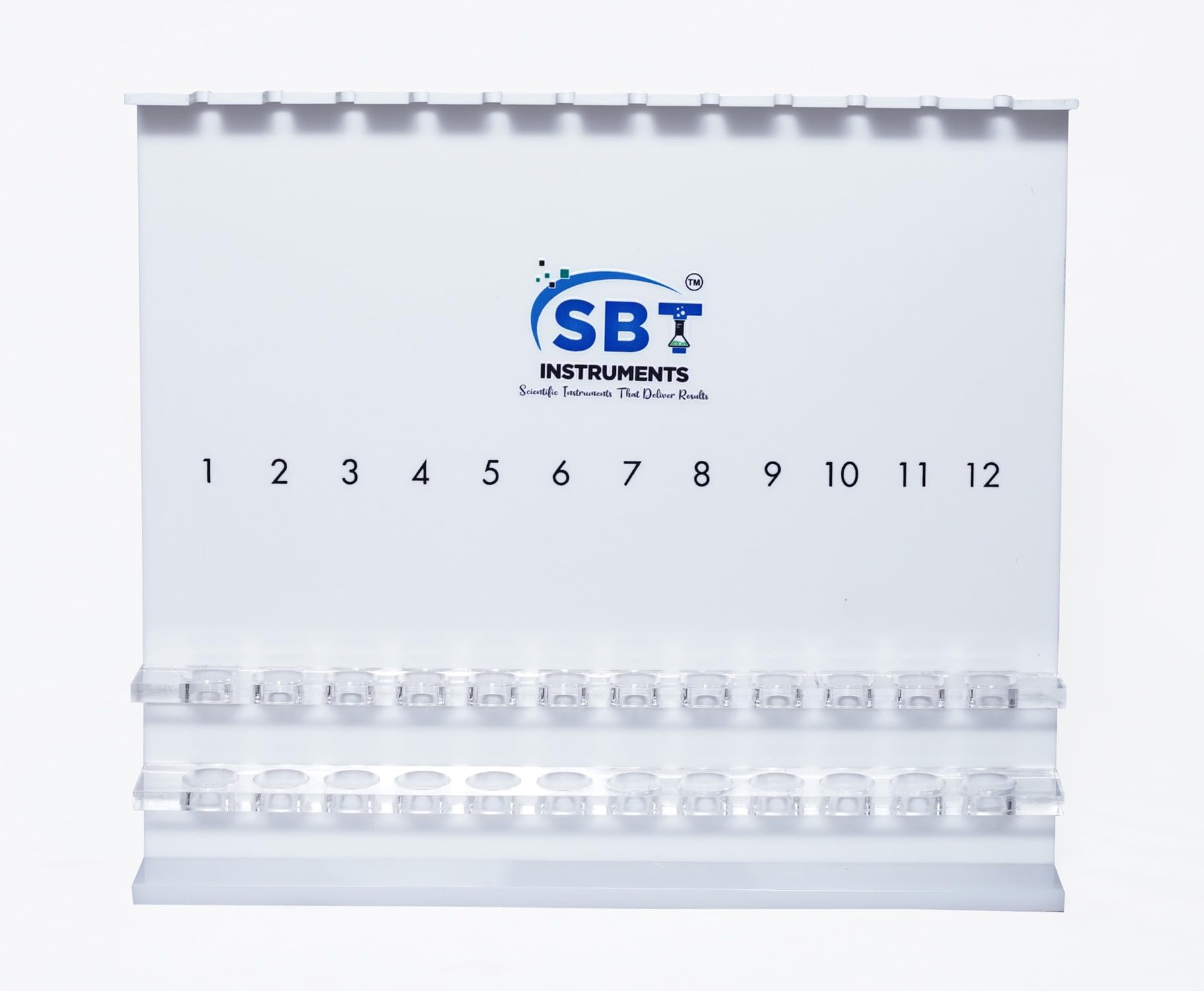 SBT Instruments ESR Tube Stand Laboratory Test Tube Rack, 12 Positions, White Acrylic Display Stand with Numbered Slots