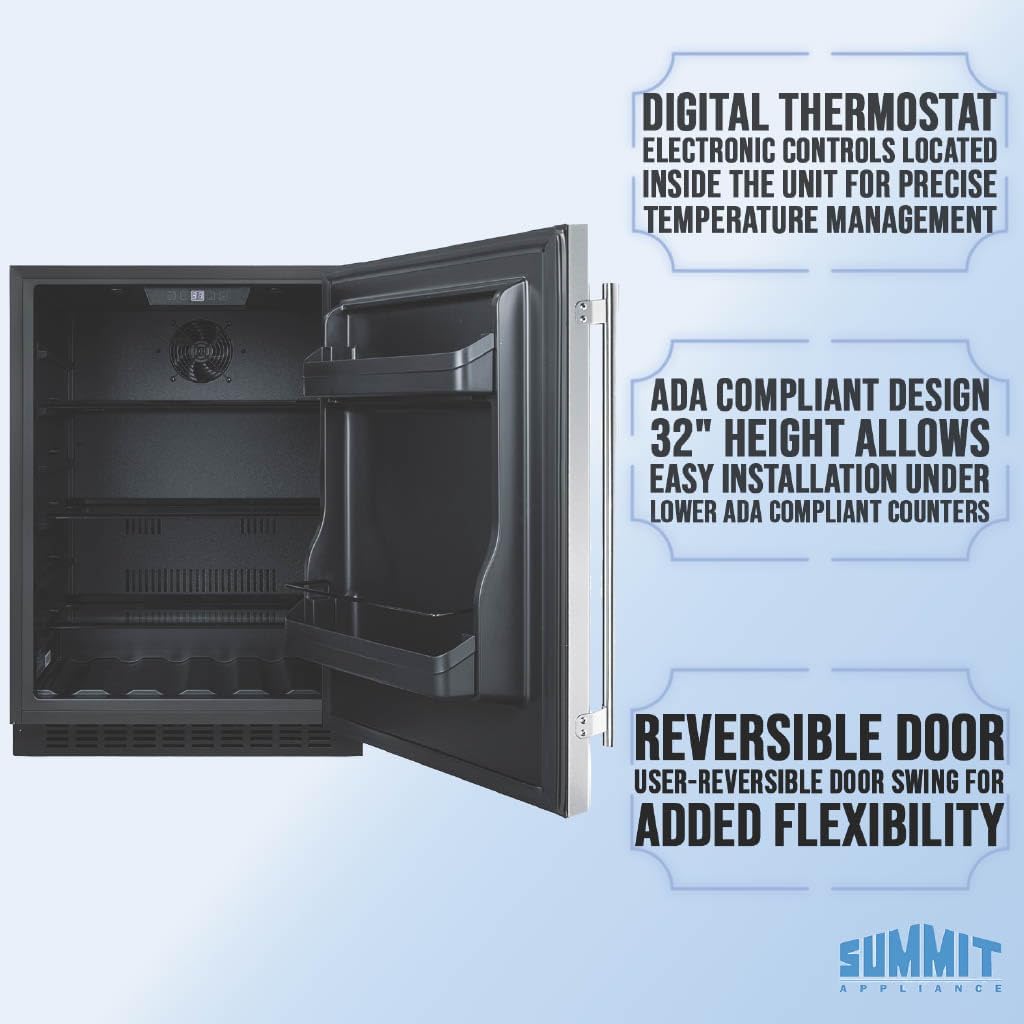 Summit 24" Built-In Refrigerator, 4.8 cu.ft., ADA Compliant, Stainless Steel - AL54 (Right Hand Door)