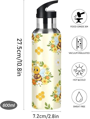 Miniatura 9 de Botella de agua deportiva sin BPA de 20 onzas, botella de agua aislada al vacío de acero inoxidable para gimnasio, viajes al aire libre, escuela,