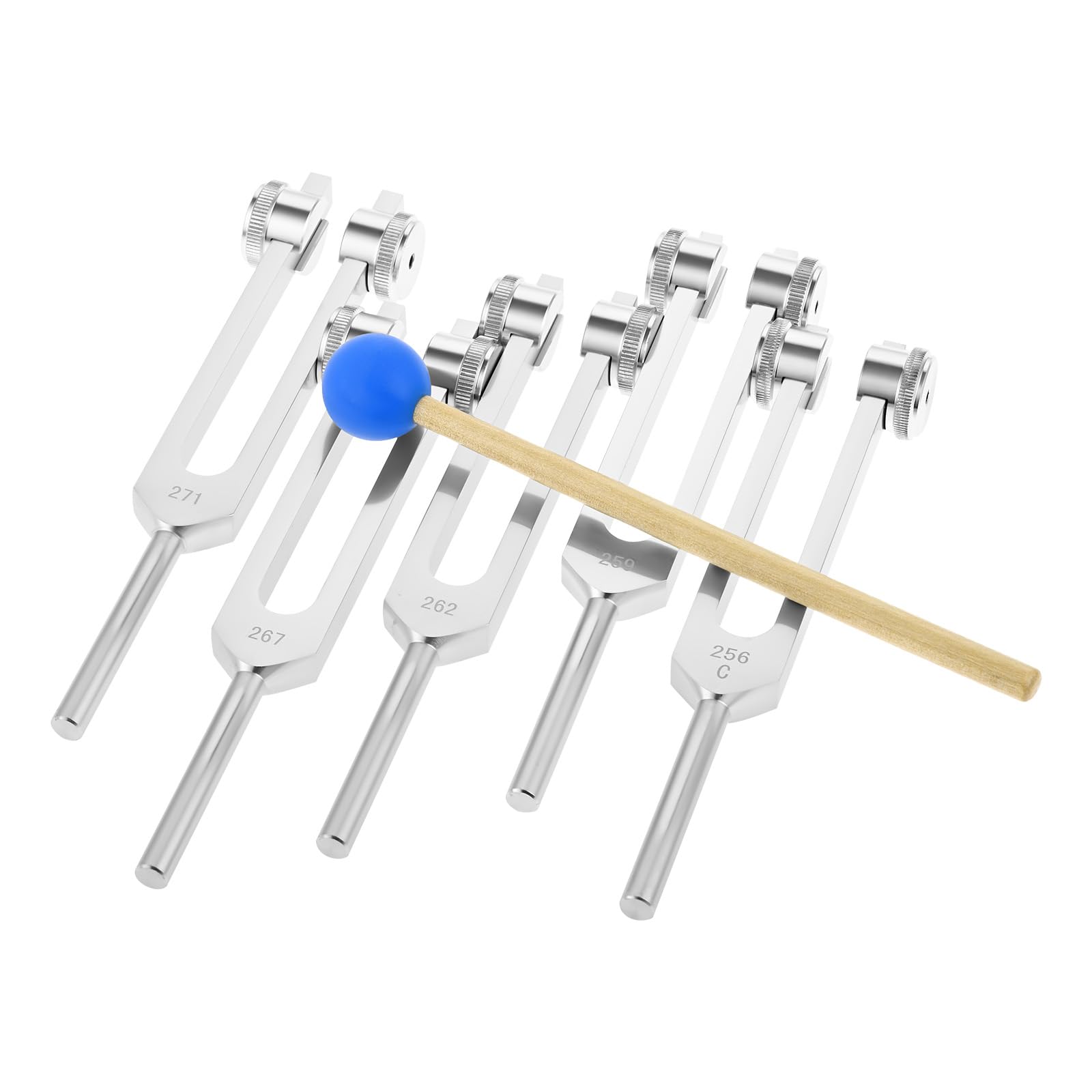 DRELD 5 Stimmgabel Set, Chakra Stimmgabel mit Holzständer, Aluminiumlegierung Tuner mit Silikonhammer Inbusschlüssel, für Heilung Klangtherapie Ausgleich Vibration (256HZ, 259HZ, 262HZ, 267HZ, 271HZ)