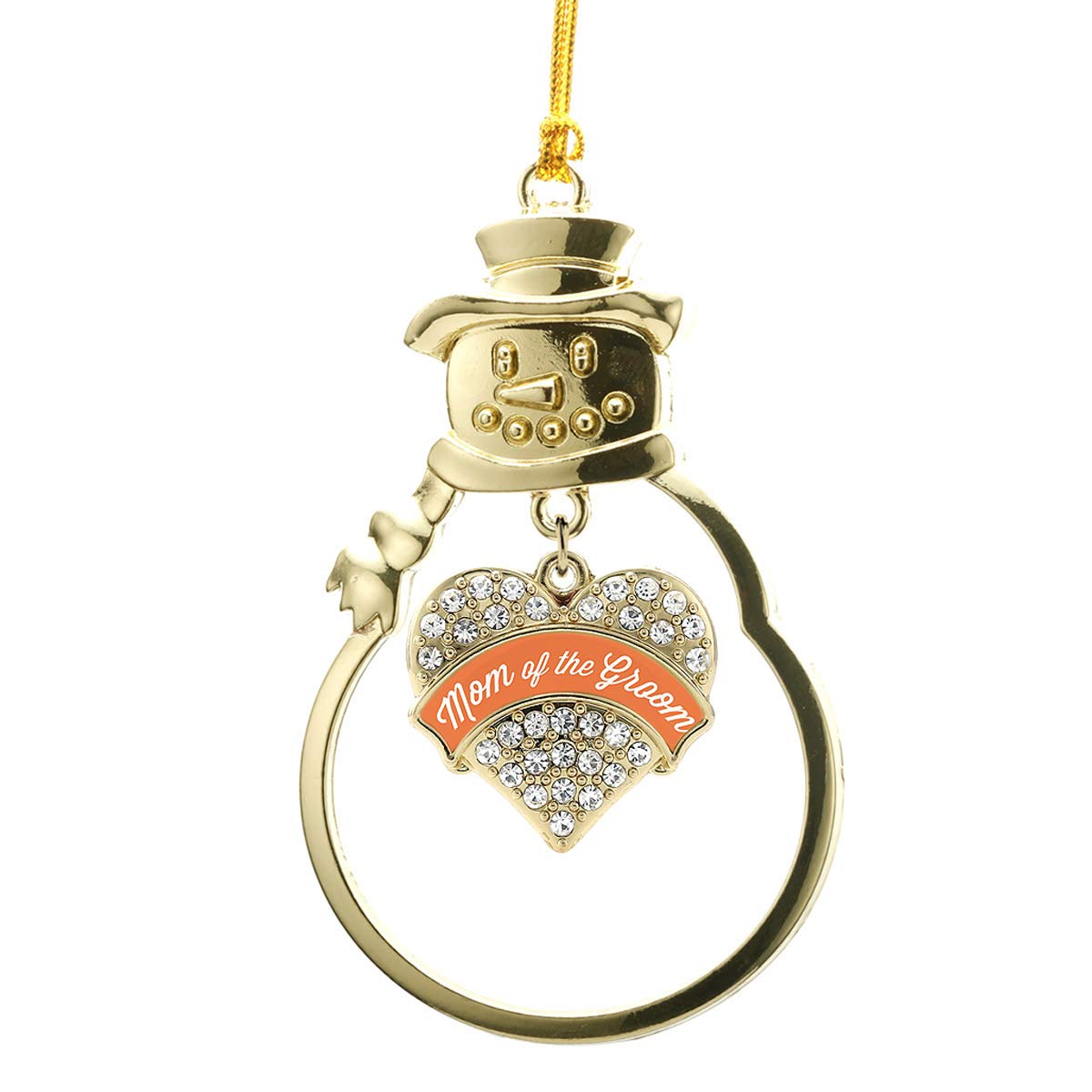 Inspired Silver - Orange Mom of The Groom - Gold Christmas Ornament - Pave Heart Charm Christmas Tree Ornament with Cubic Zirconia - Snowman Hanging Decoration