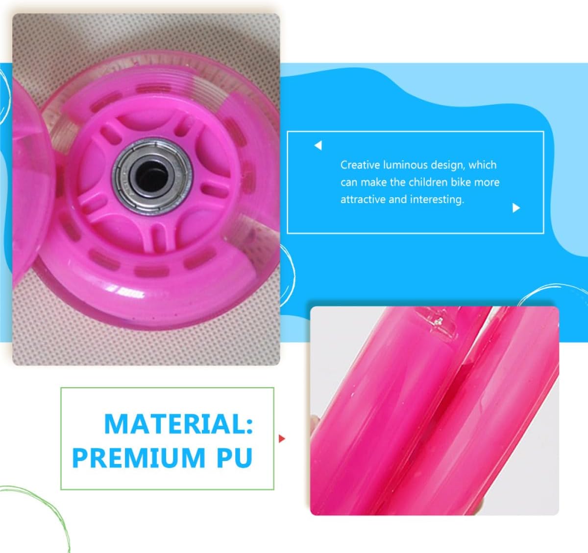 Cabilock Bike Training Wheels for 2pcs Pink Pu Flashing Auxiliary Wheels with Bearings Silent for Bicycle Training and Support