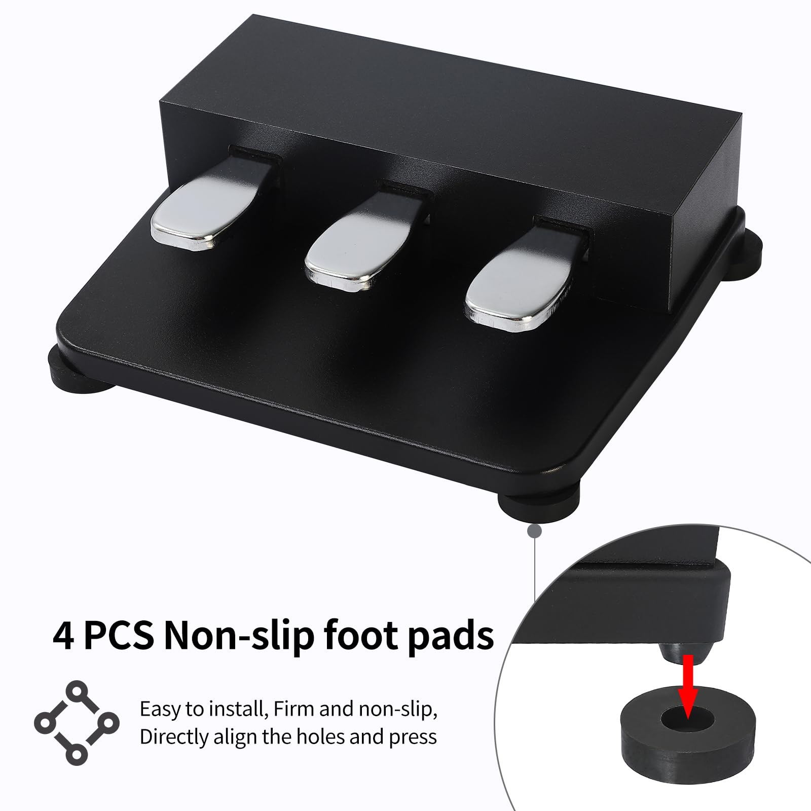 Unidad de 3 pedales para teclados digitales, Soft & Sostenuto & Sustain 3 pedales compatibles con Yamaha P125, P121, P515, DGX670 Pianos digitales eléctricos - Con 4 almohadillas