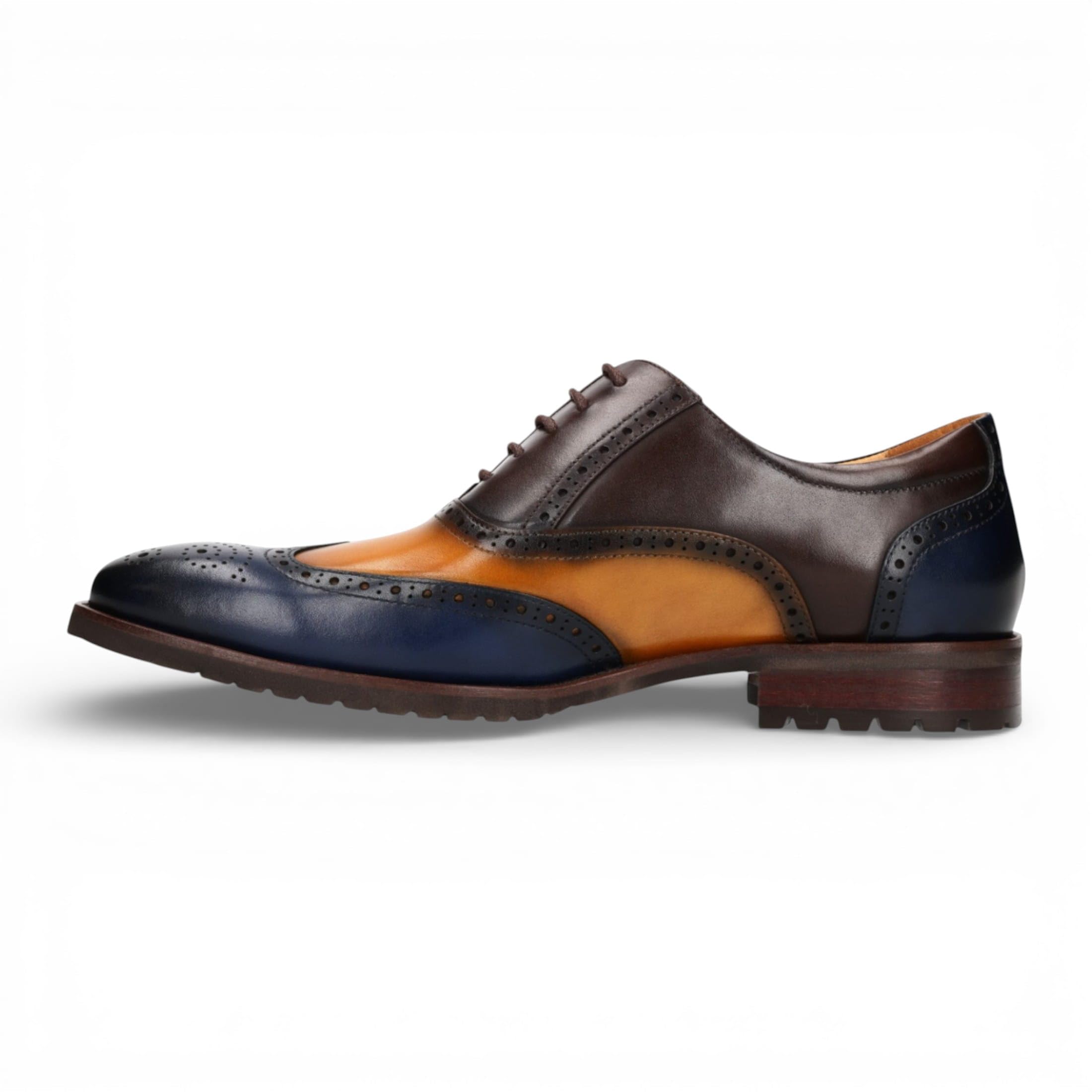 Lorenzo Conti Antonin 01 Scarpe Oxford Brogue da Uomo in Pelle Blu e Marrone, Eleganti e Casual