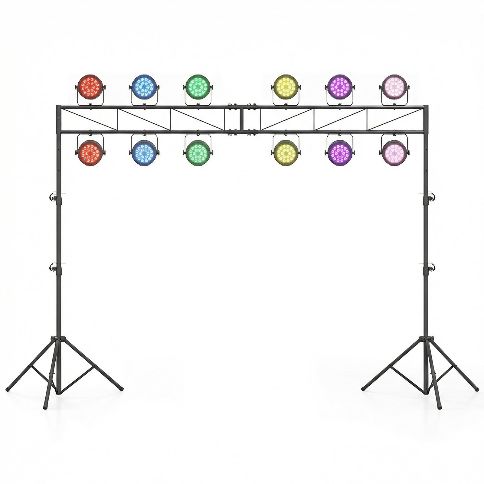 GYMAX Stativo Luci per DJ, Supporto Luci a Treppiede con Altezza Regolabile 140-265 cm e Piedini Antiscivolo, Supporto per Riflettori Pieghevole con Traversa, per Feste, Matrimoni e Concerti