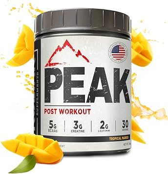 Peak Post Workout - BCAA 211 Creatine - Glutamine - Muscle Recovery and Strength Building Supplement - 30 Servings - Tropical Mango