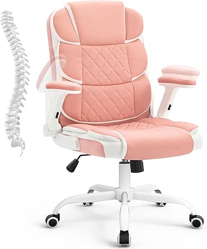 SEATZONE Ergonomic Office Chair Pink PU Leather Desk Chairs Computer
