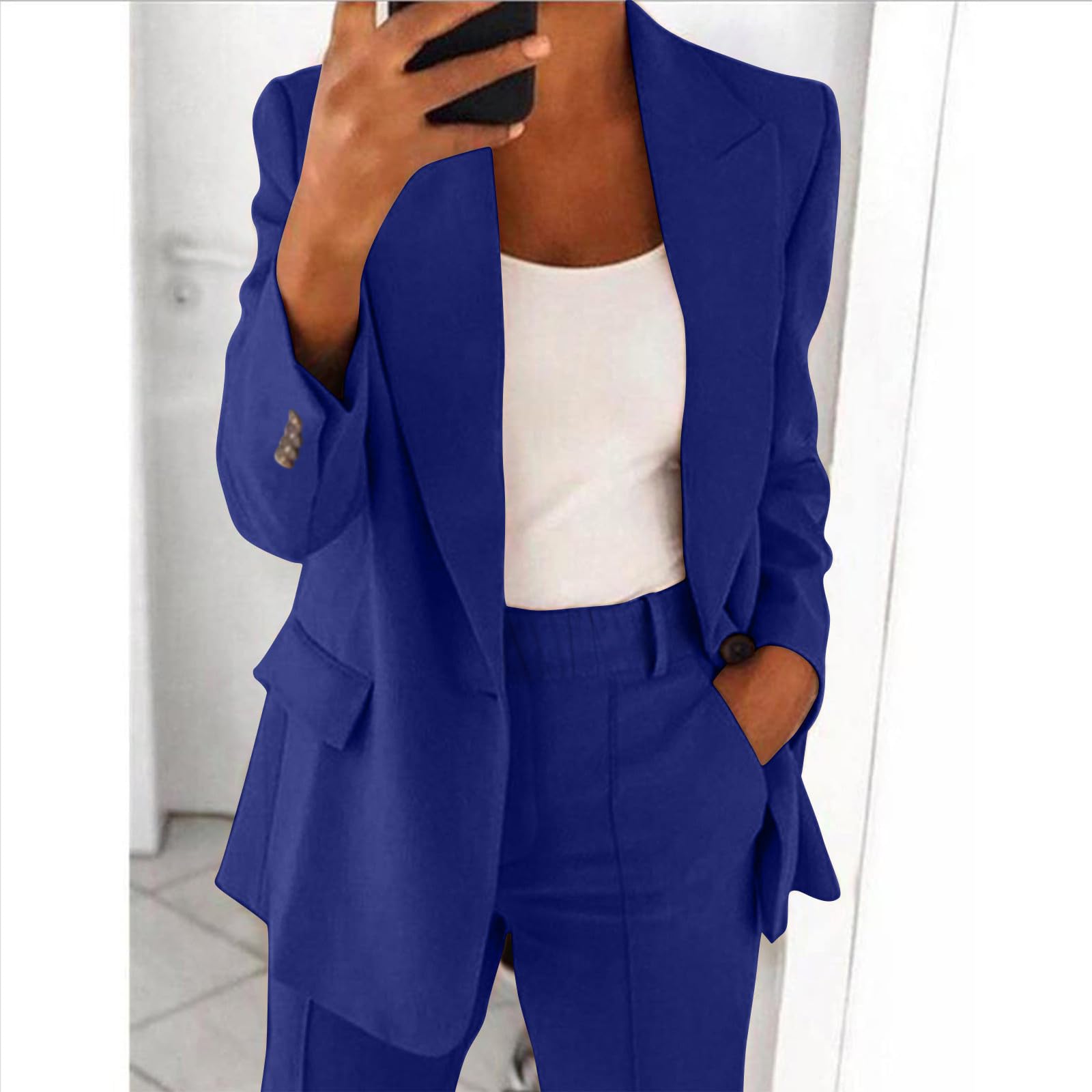 Ybing Hosenanzug Damen Elegant Einfarbig Blazer Anzug Set Mode Revers Business Blazerjacke + Anzughose Zweiteiler Streetwear Hosenanzüge Slim Fit Sportlich Büro Outfit Anzugjacke Freizeitanzug