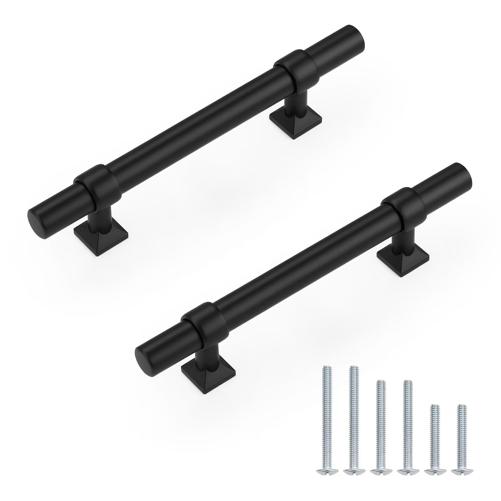 knobelite 25 Pack Matte Black Cabinet Pulls, Hole Spacing 3.5 inch Cabinet Handles for Kitchen Bathroom, Black Stainless Steel T Bar Drawer Pulls for