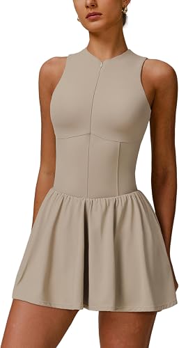 Tennis Dress for Women High Neck Sleeveless Ruffle A-line Dress with Shorts Yoga