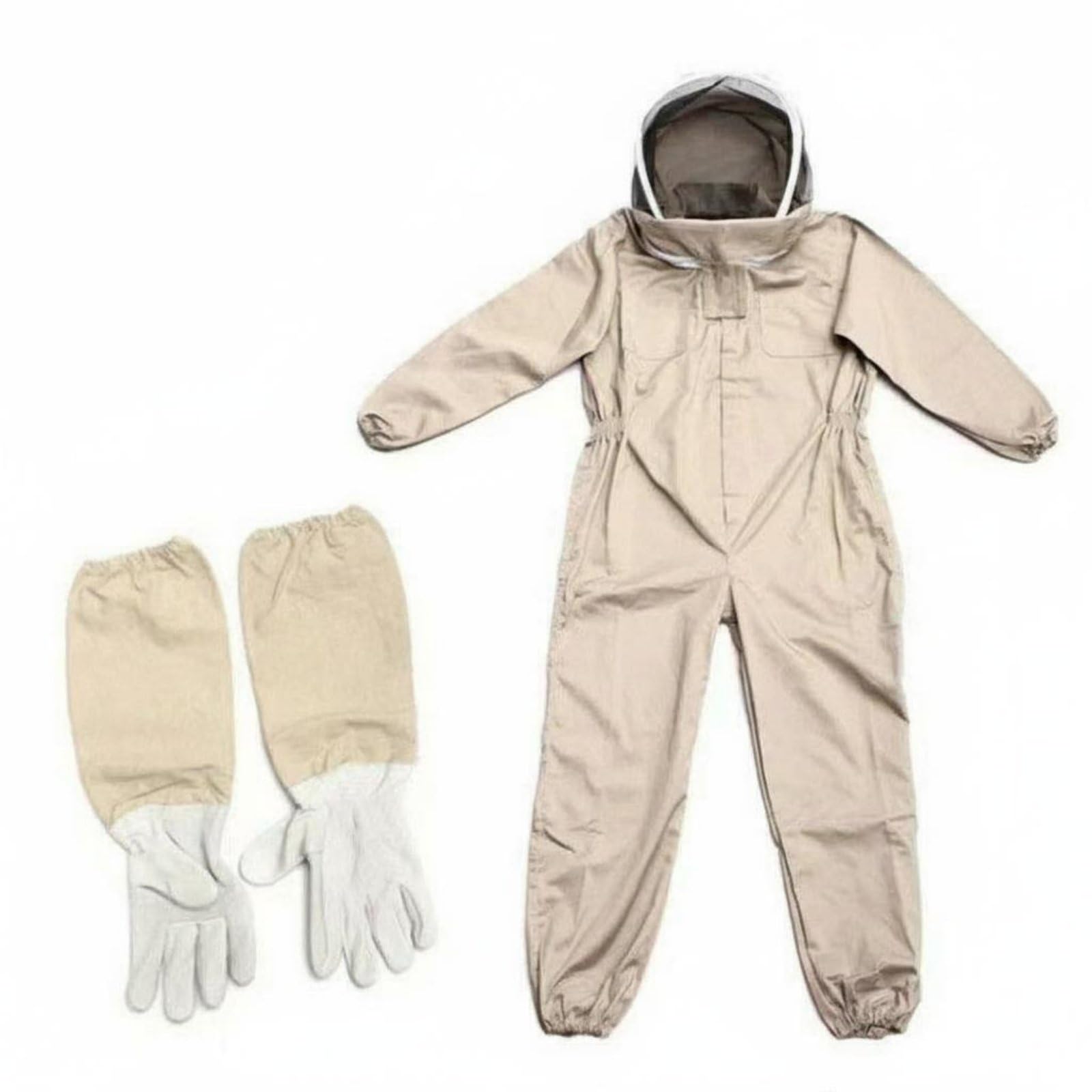 Amagogo Traje de Apicultor Protector Conjunto, Mono De Apicultura Con Capucha Y Guantes De Piel De Oveja, XL 170-178 Cm