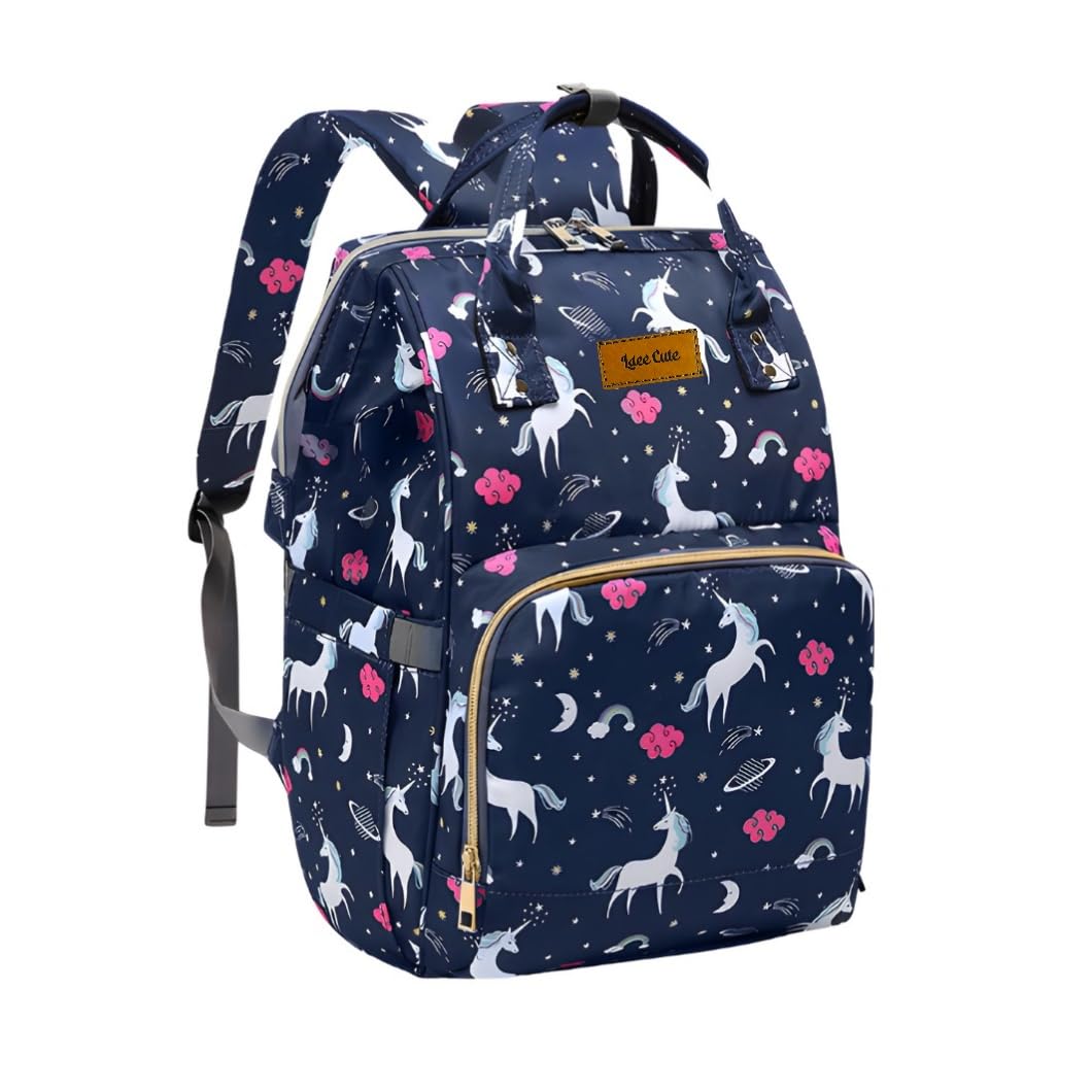 Laee cute Multifunctional Waterproof Diaper Bag-Backpack Cum Tote Bag/Travel Bag, Premium Oxford Waterproof Material, Large Storage Capacity with 15 Pockets, Green Unicorn (All Over Print)-image-6