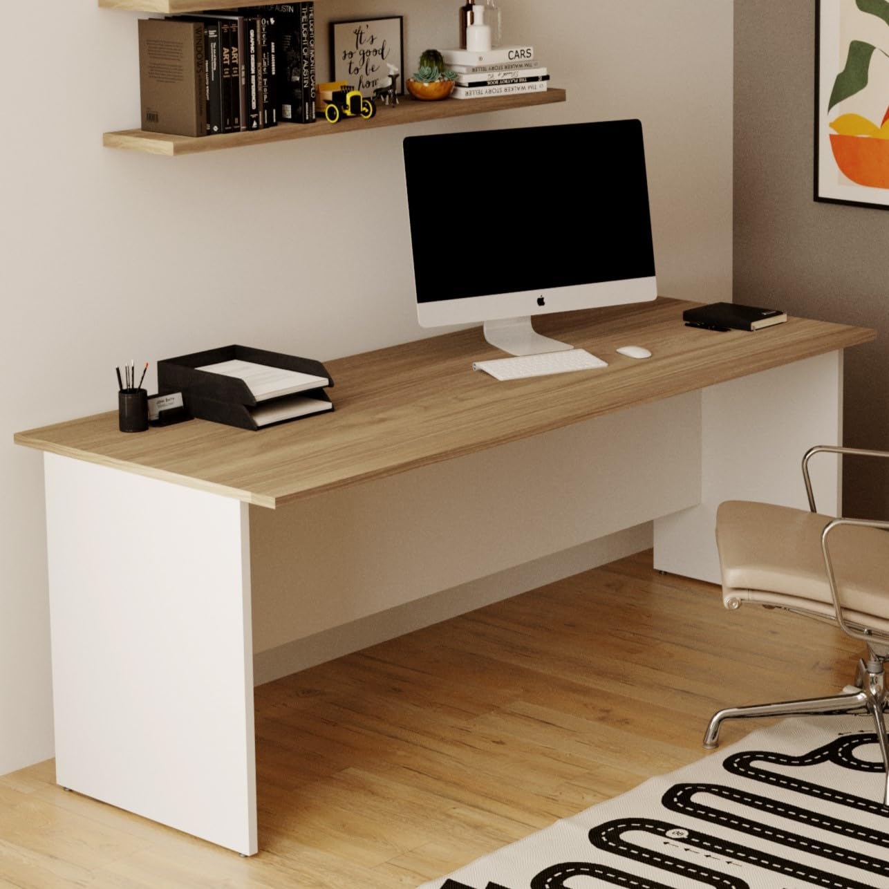 Linea Azzurra Scrivania Ufficio, Tavolo da Lavoro per Ufficio e Soggiorno Scrivania Computer Elegante e Facile da Montare H 74 x L 180 x P 80 cm Made in Italy (Noce Naturale)