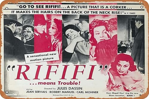 Muecddoa Letrero de metal retro Rififi con aspecto vintage, decoración de pared, póster de película 1956, decoración de bar, placas divertidas de