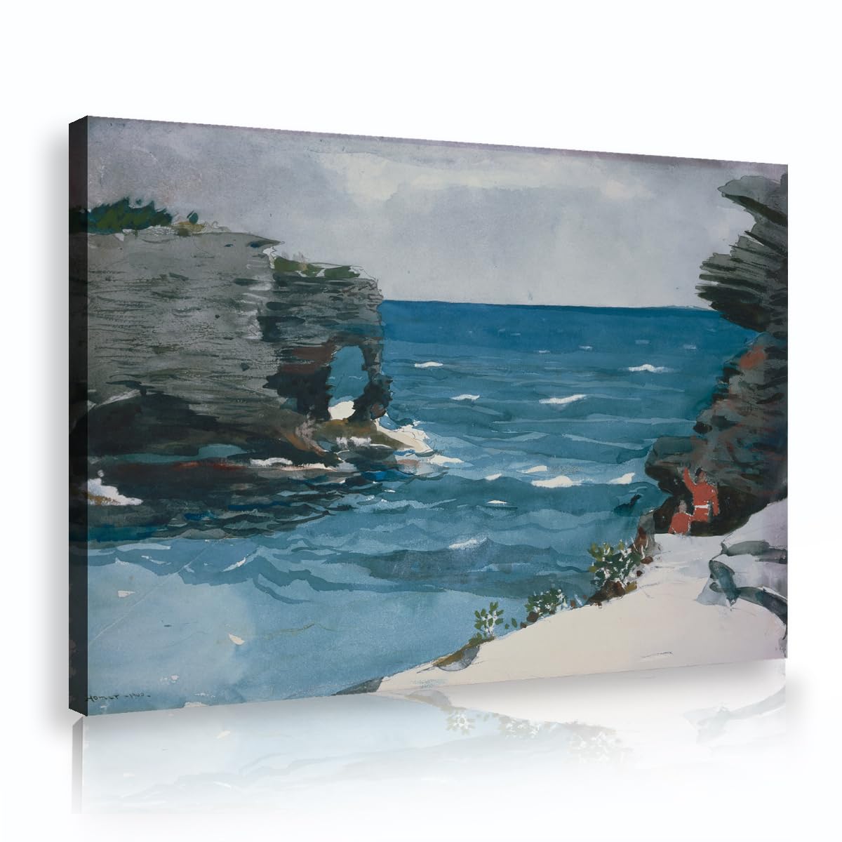 Winslow Homer Rocky Shore Bermudy Płótno Wall Art Obraz Estetyczny Nadmorski Krajobraz Malarstwo Wydruki Grafika do Domu Salon 60 x 90 cm Rama wewnętrzna