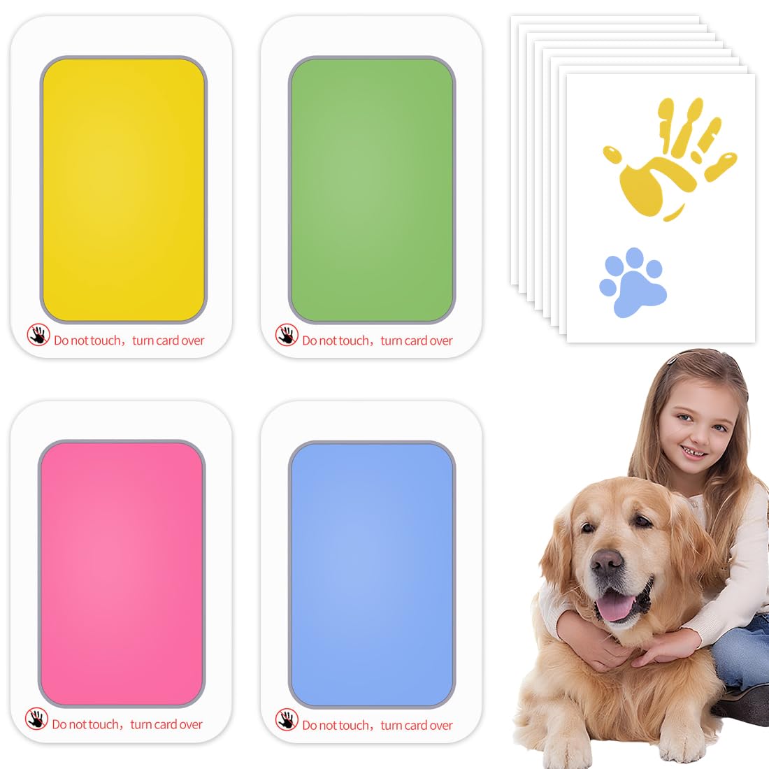 4 Pièces Kit Empreinte Pieds et Mains Bébé, 4 couleurs, Empreintes Bébé avec 8 Cartes d'Impression, Tampon Encreur Sans Encre, Clean Touch Tampons, Pattes de Chien et Chat, Douche Cadeau Bebe Souvenir