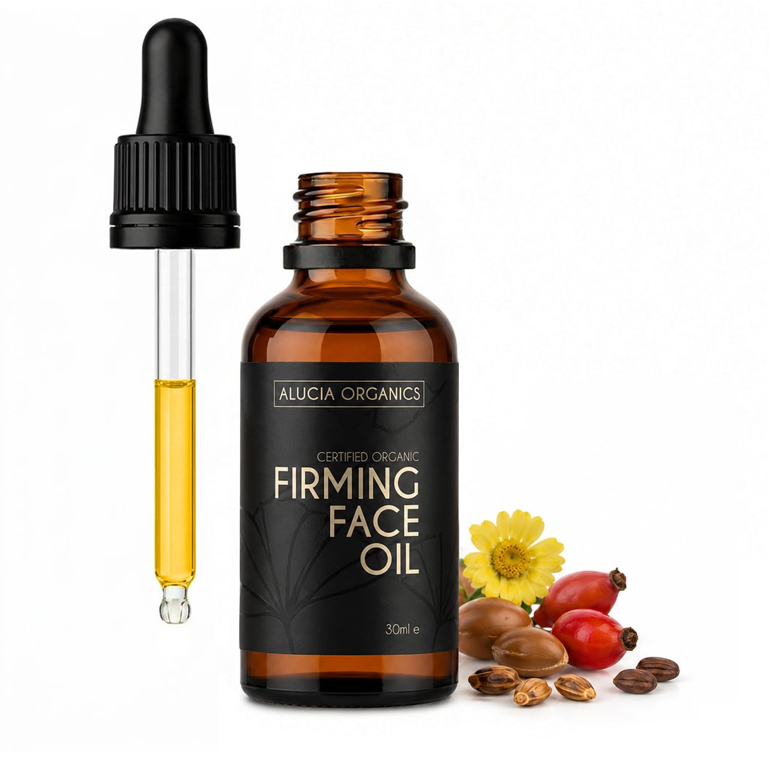 Certyfikowany organiczny olejek ujędrniający do twarzy (Firming Face Oil) od Alucia Organics 30 ml - silny olej przeciwstarzeniowy z organicznymi olejkami jojoba, arganowymi, dzikiej róży i wiesiołka