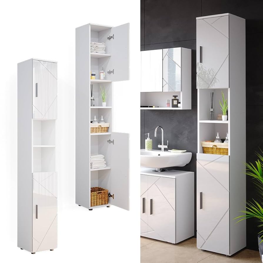Vicco Irma High Gloss White Bathroom Cabinet 30 X 192 Cm