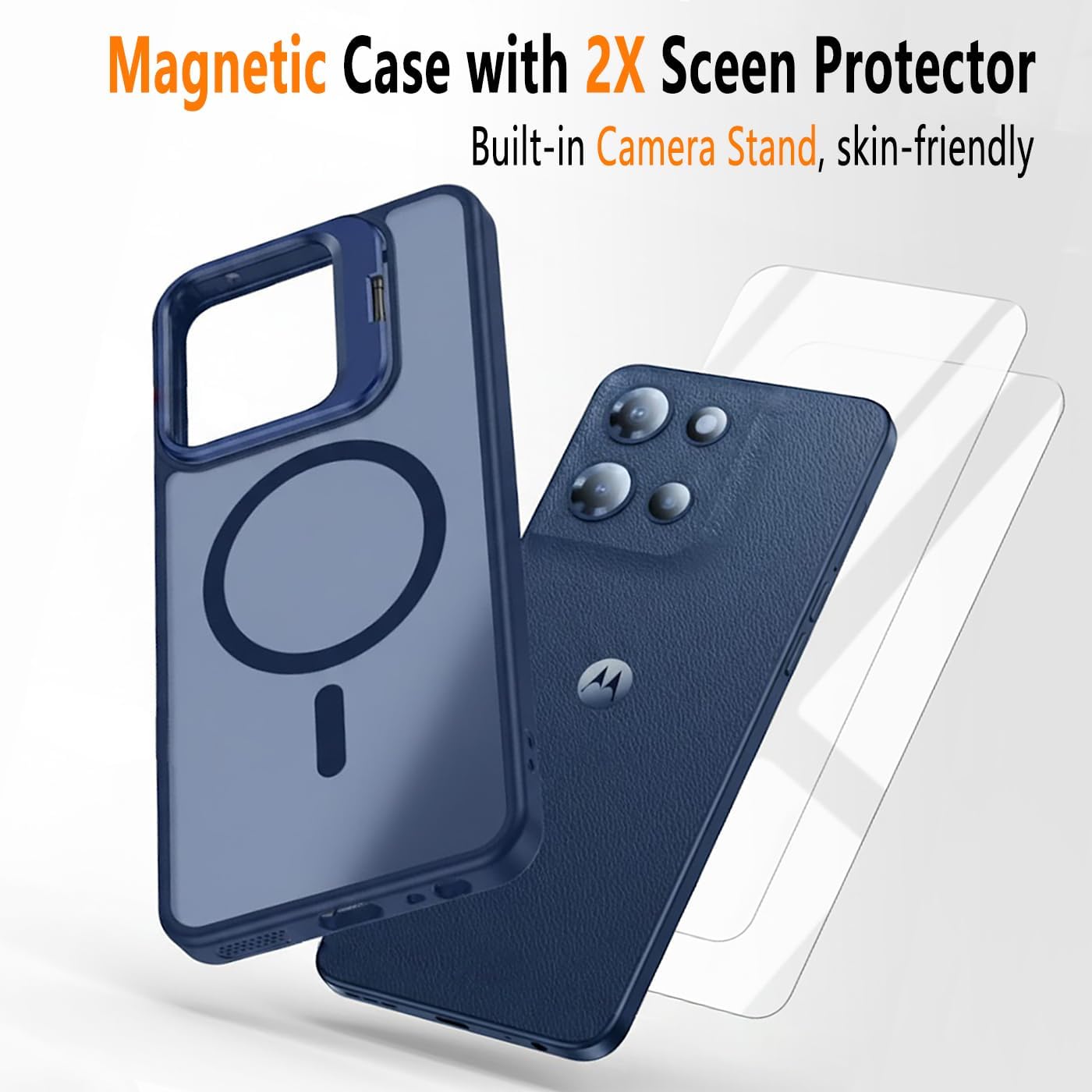 Magnetic Case for Motorola Moto G 5G 2025/ G 5G 2026/ G Play 2026,Moto G 5G 2026 Phone Case with 2X Screen Protector [Built-in Camera Ring Stand][Fit for MagSafe]Translucent Shockproof Cover,Hot Pink