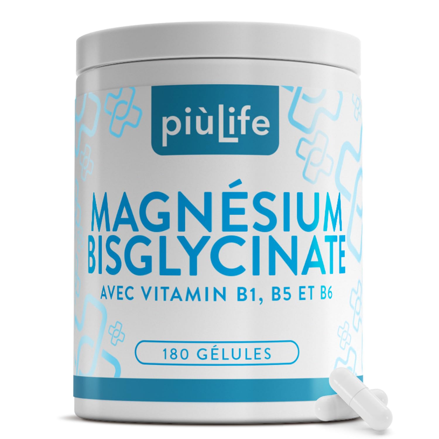 Magnésium Bisglycinate 1500 mg PiùLife – 180 Gélules – 300 mg par Dose Avec Vita